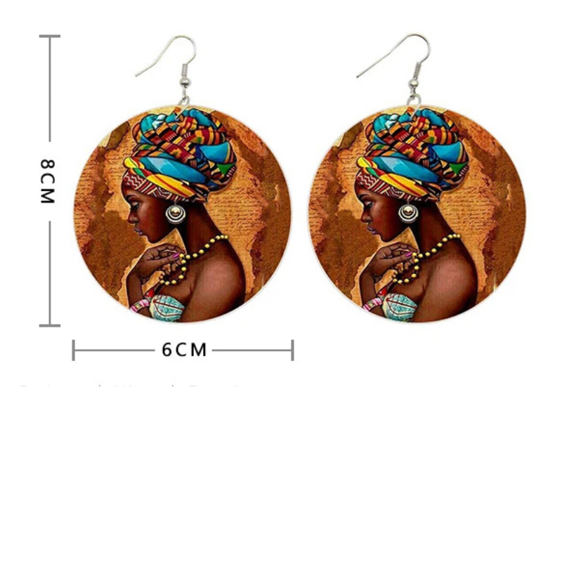Brincos Afro Rainha – Madeira Pintada com Estilo Étnico