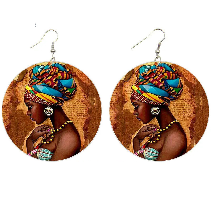 Brincos Afro Rainha – Madeira Pintada com Estilo Étnico