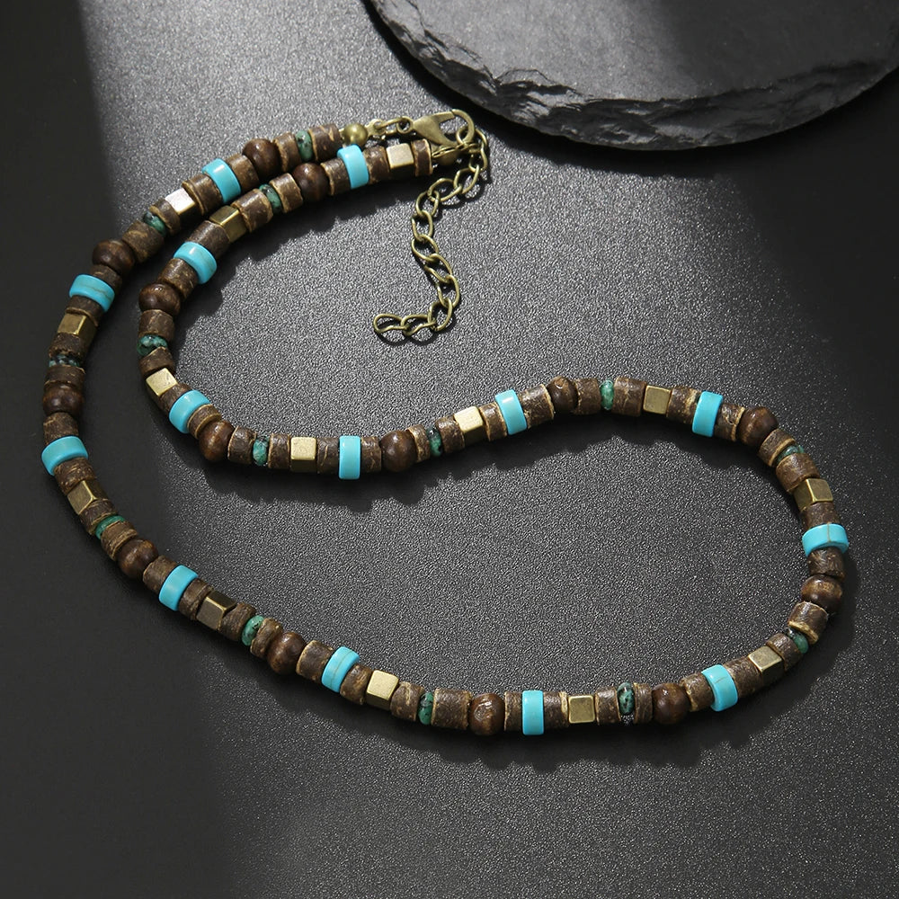 Colar Masculino Tribal com Contas de Madeira – Estilo Africano Vintage Artesanal
