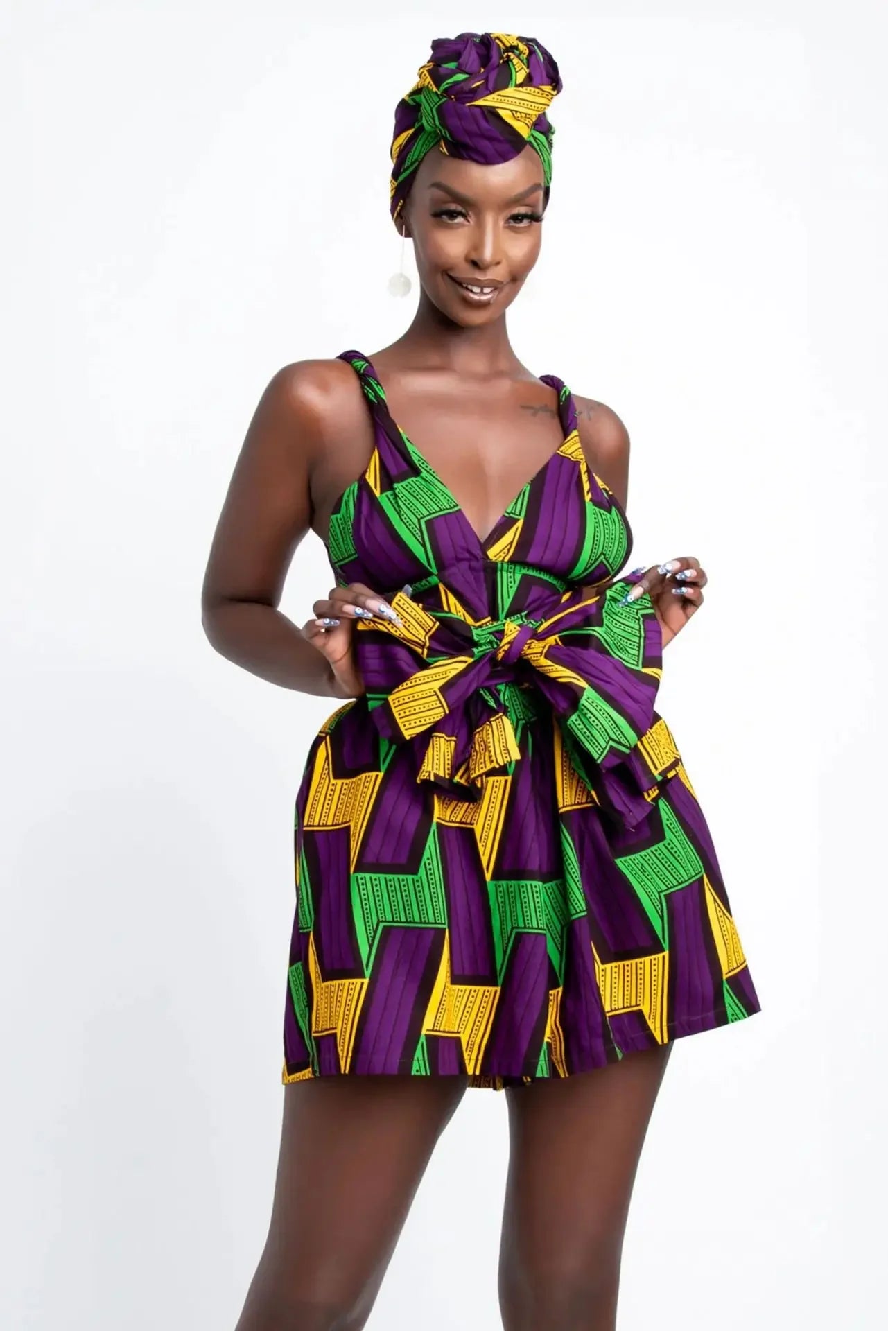 Conjunto Africano Feminino Estilo Dashiki – Blusa e Calção com Estampa Vintage