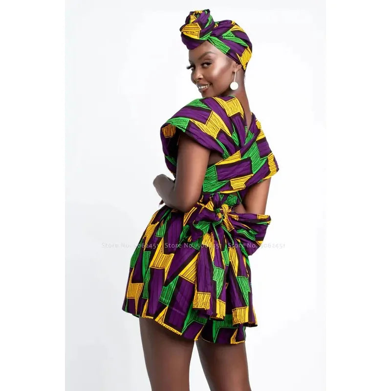 Conjunto Africano Feminino Estilo Dashiki – Blusa e Calção com Estampa Vintage
