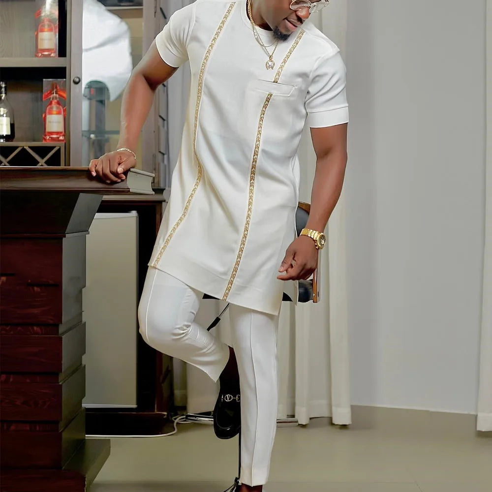 Conjunto Real Kaftan Masculino – Elegância Africana Tradicional (2 Peças)