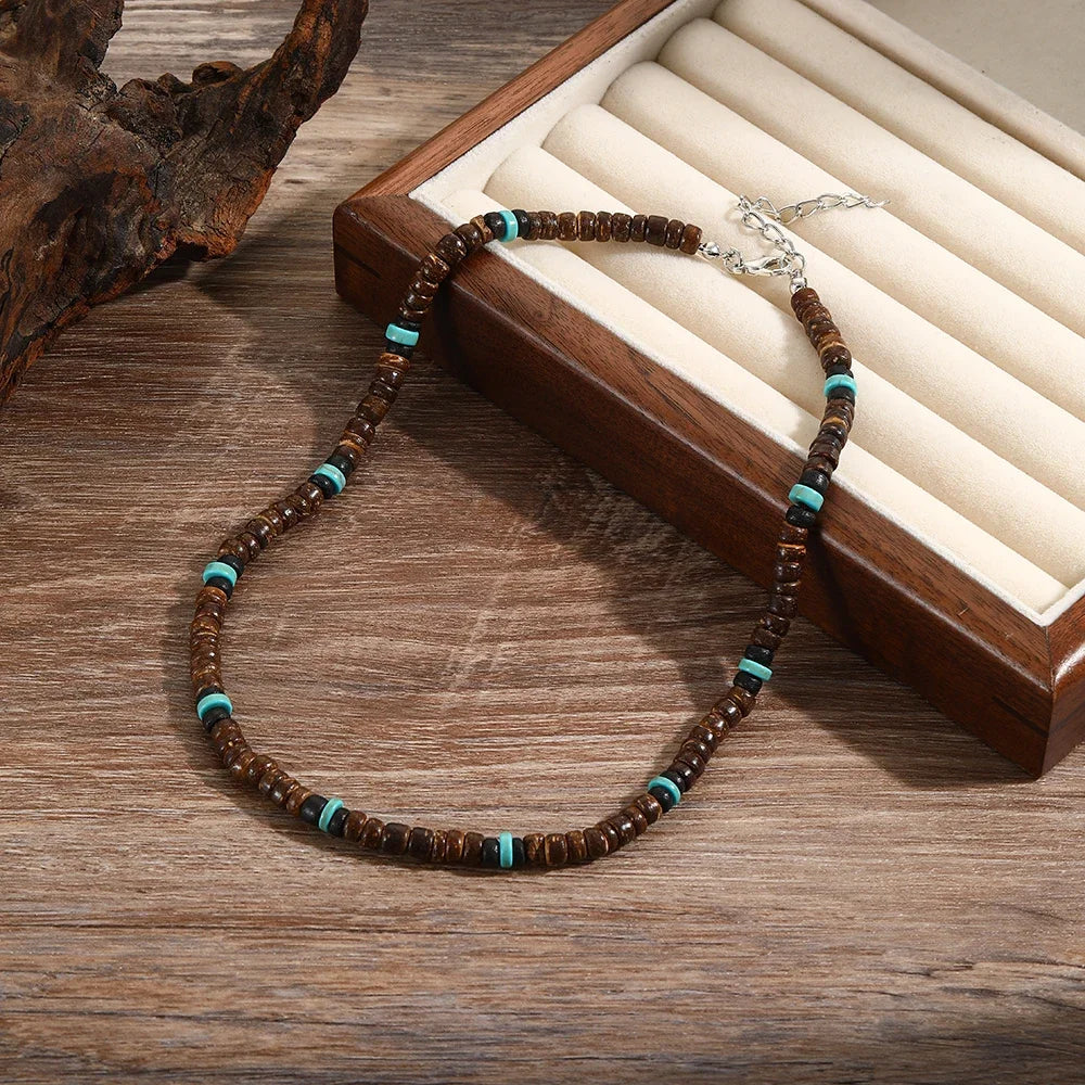 Colar Masculino Tribal com Contas de Madeira – Estilo Africano Vintage Artesanal