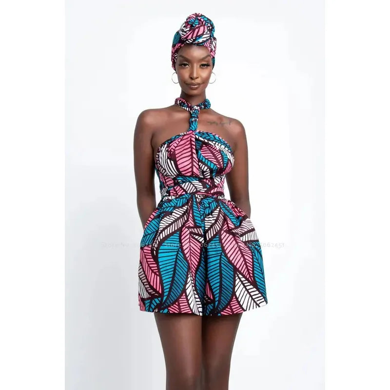 Conjunto Africano Feminino Estilo Dashiki – Blusa e Calção com Estampa Vintage