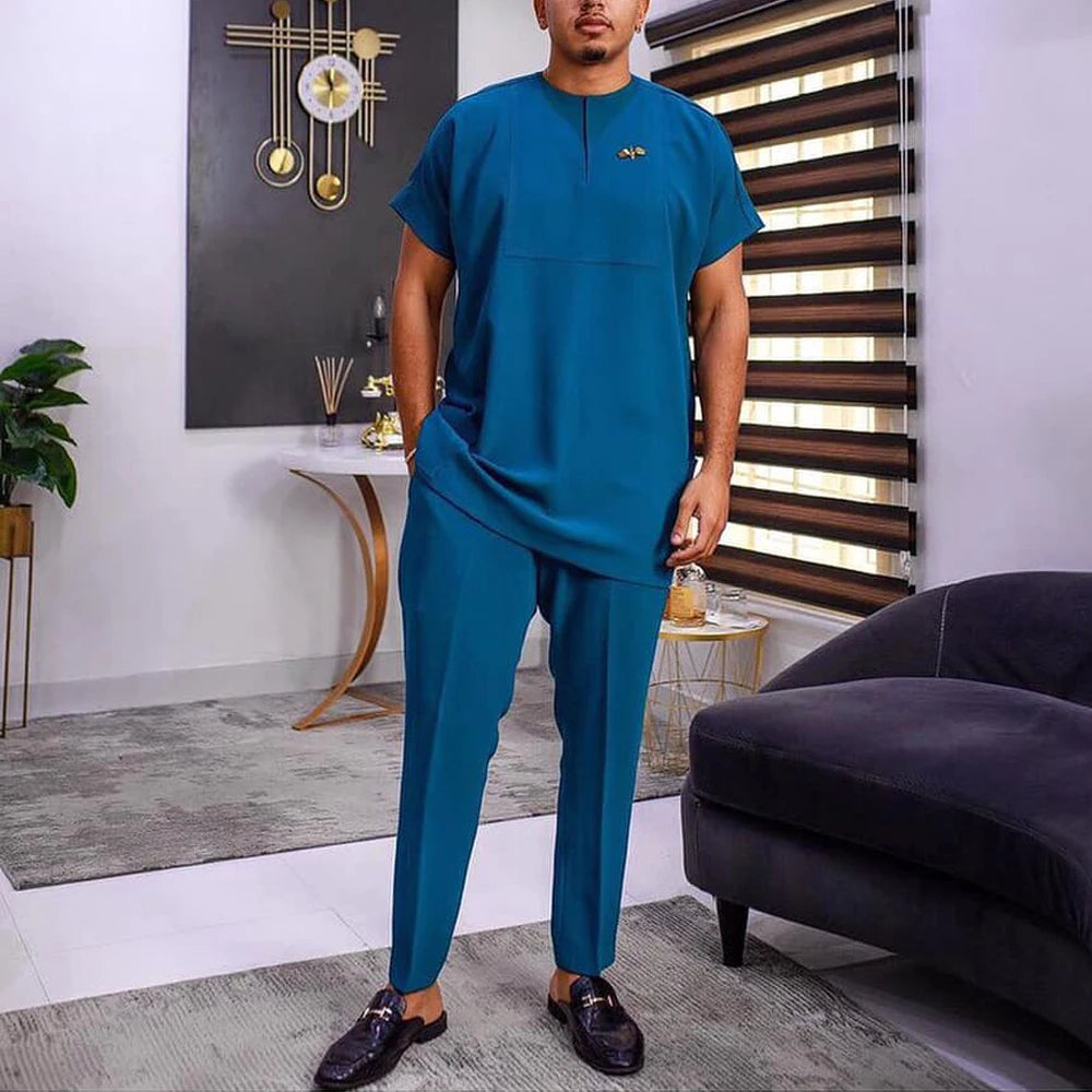 Conjunto Africano Masculino Casual – Camisa e Calças Elegantes para Primavera e Verão