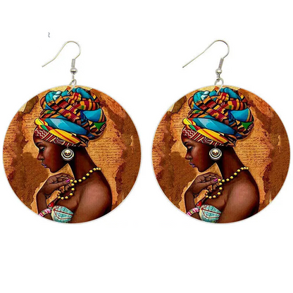 Brincos Afro Rainha – Madeira Pintada com Estilo Étnico