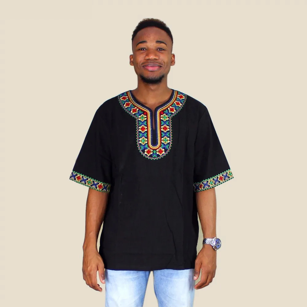 T-shirt Dashikiage Unissexo – Estilo Africano com Bordado Exclusivo