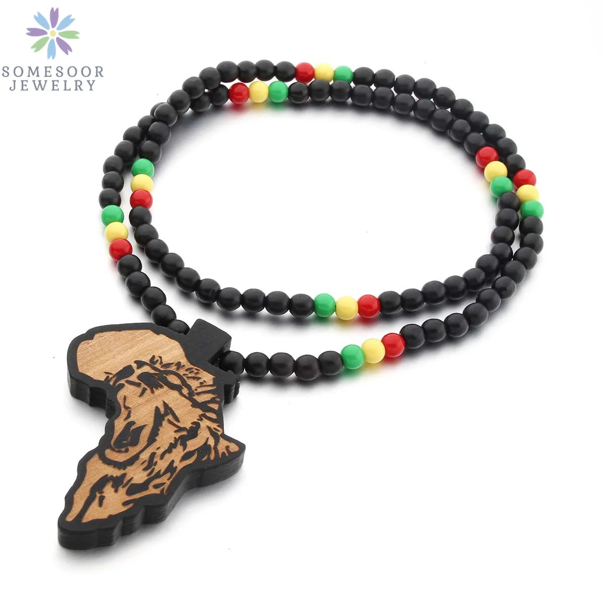 Colar Afro com Contas de Madeira e Pingente do Mapa de África – Estilo e Identidade