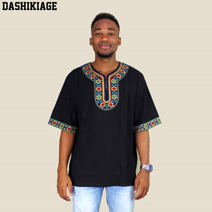 T-shirt Dashikiage Unissexo – Estilo Africano com Bordado Exclusivo