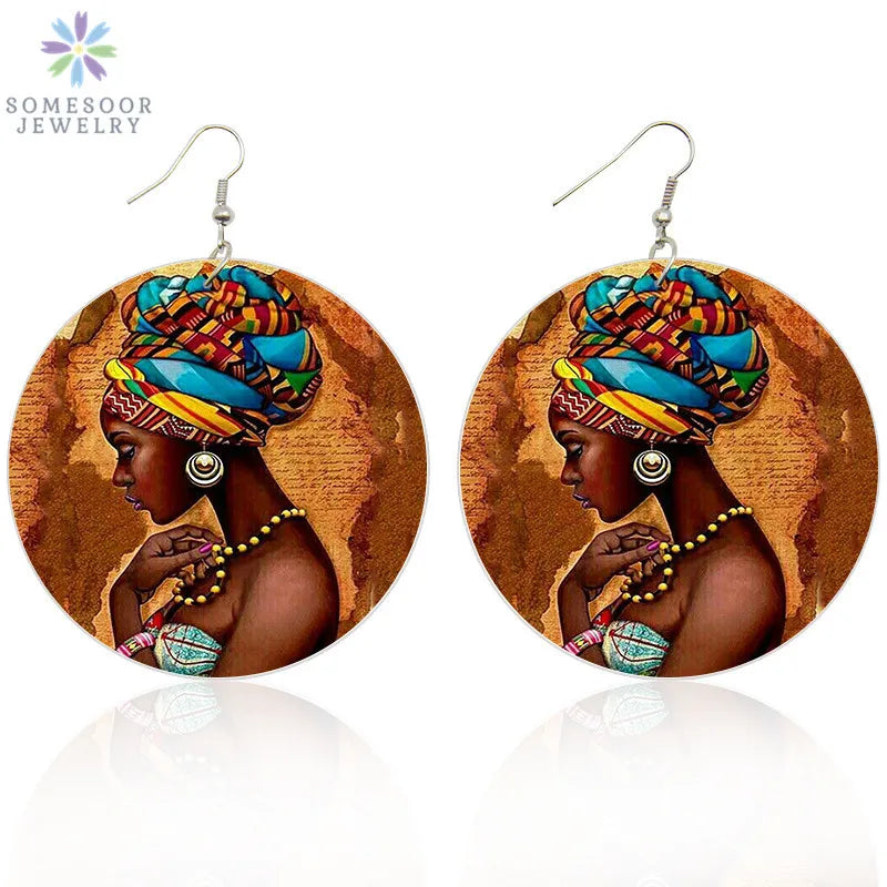Brincos Afro Rainha – Madeira Pintada com Estilo Étnico
