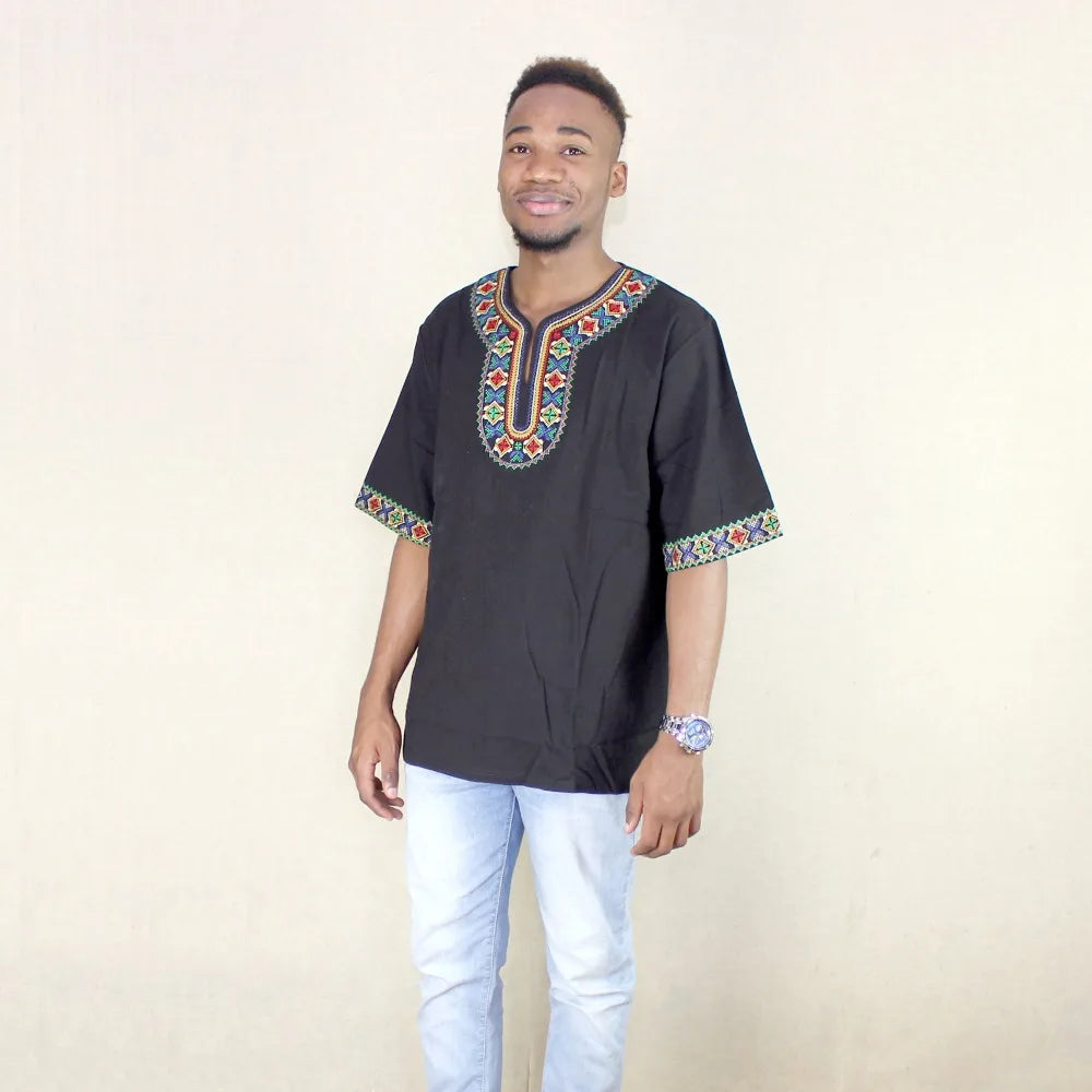 T-shirt Dashikiage Unissexo – Estilo Africano com Bordado Exclusivo