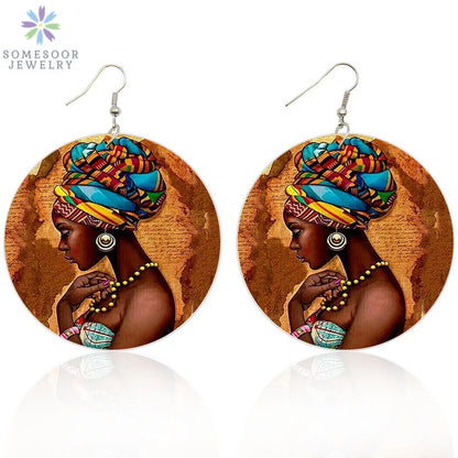 Brincos Afro Rainha – Madeira Pintada com Estilo Étnico