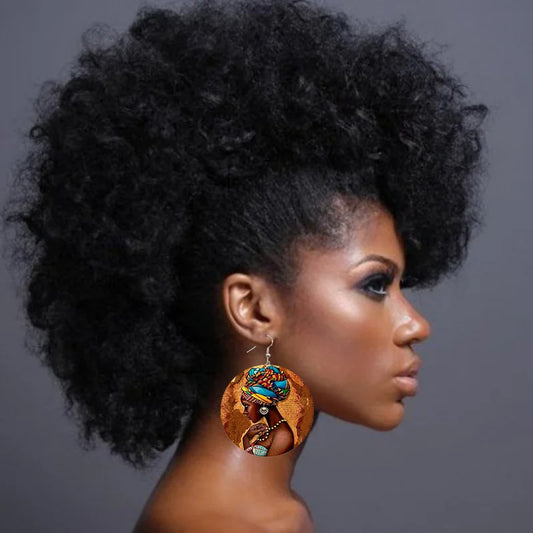 Brincos Afro Rainha – Madeira Pintada com Estilo Étnico
