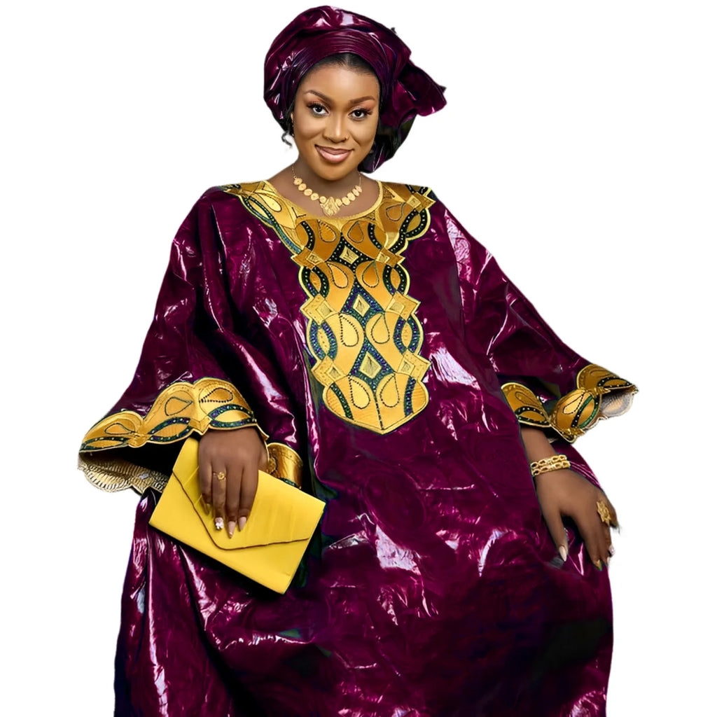 Vestido Africano Bazin Riche Bordado – Vestido Tradicional Elegante para Festas e Eventos