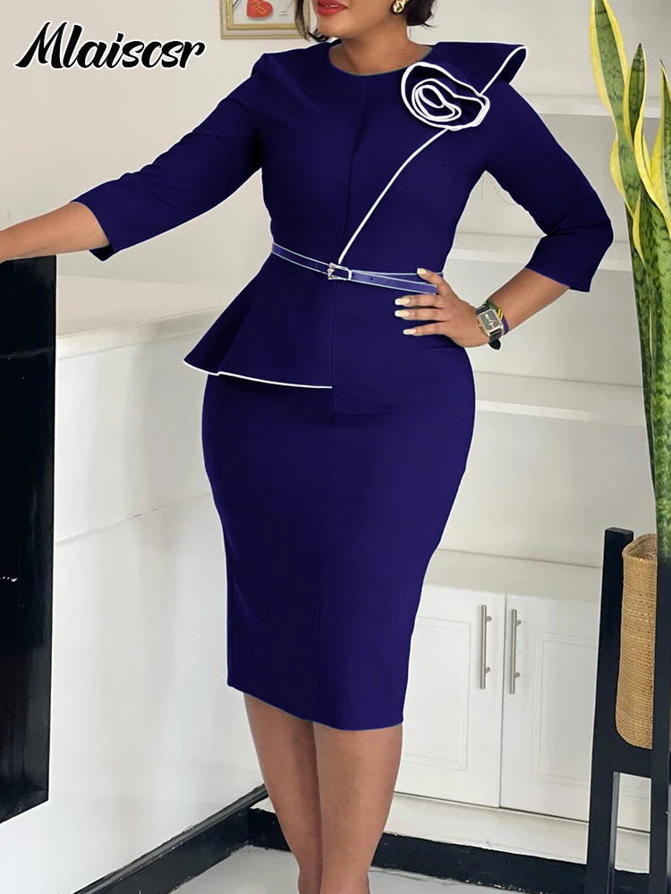 Vestido Africano com Cinto e Flores 3D – Elegância e Raízes em Cada Detalhe