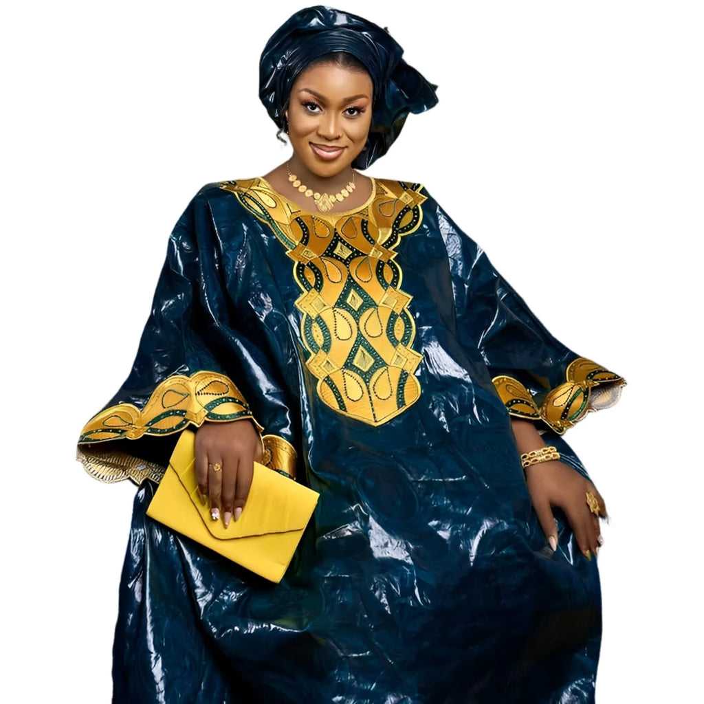 Vestido Africano Bazin Riche Bordado – Vestido Tradicional Elegante para Festas e Eventos