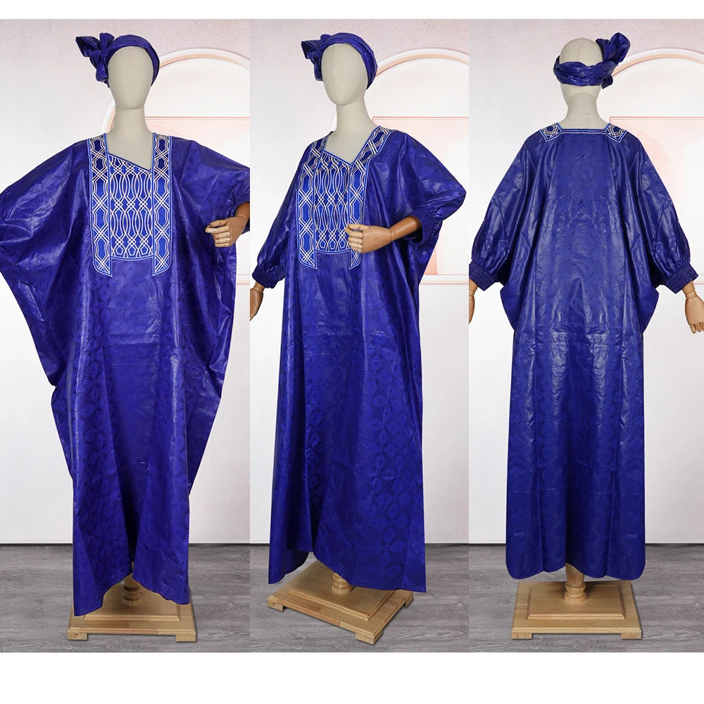 Vestido Africano Elegância Real – Bordados Bazin Tradicionais