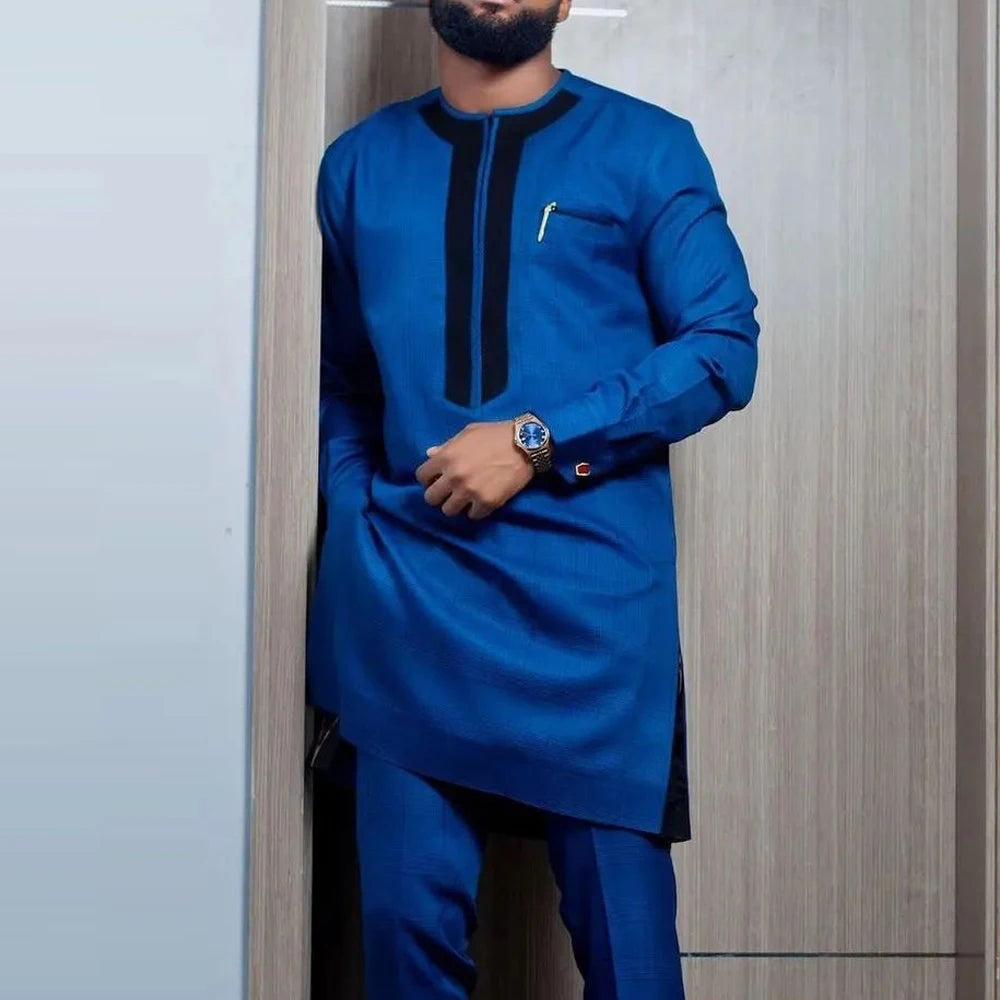 Conjunto Africano Masculino Casual – Camisa e Calças Elegantes para Primavera e Verão