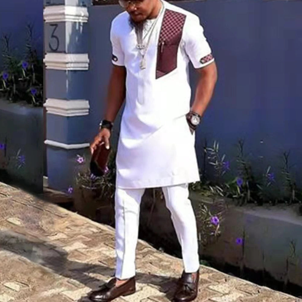 Conjunto Real Kaftan Masculino – Elegância Africana Tradicional (2 Peças)