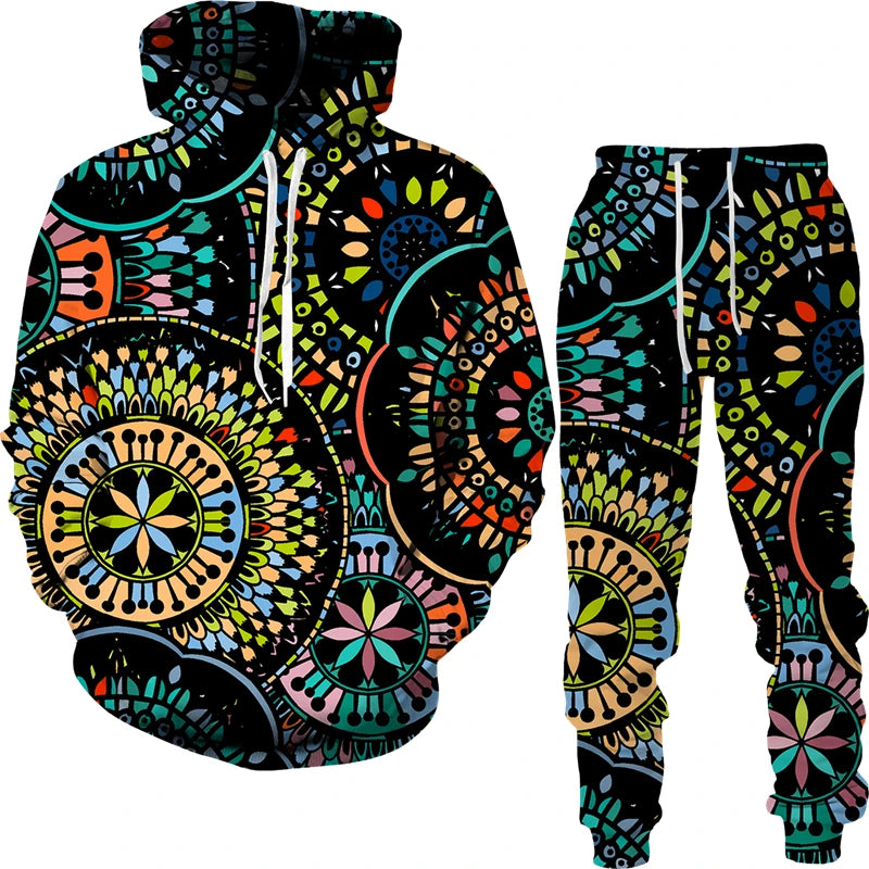 Conjunto “Tribo Urbana” – Hoodie & Calças com Estampa Étnica 3D