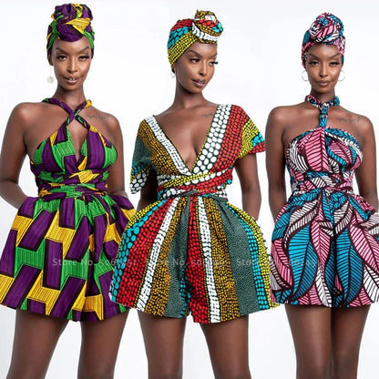 Conjunto Africano Feminino Estilo Dashiki – Blusa e Calção com Estampa Vintage