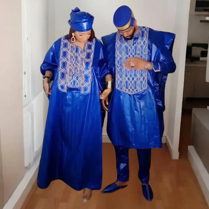 Vestido Africano Elegância Real – Bordados Bazin Tradicionais