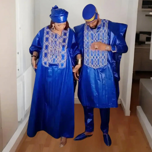 Vestido Africano Elegância Real – Bordados Bazin Tradicionais