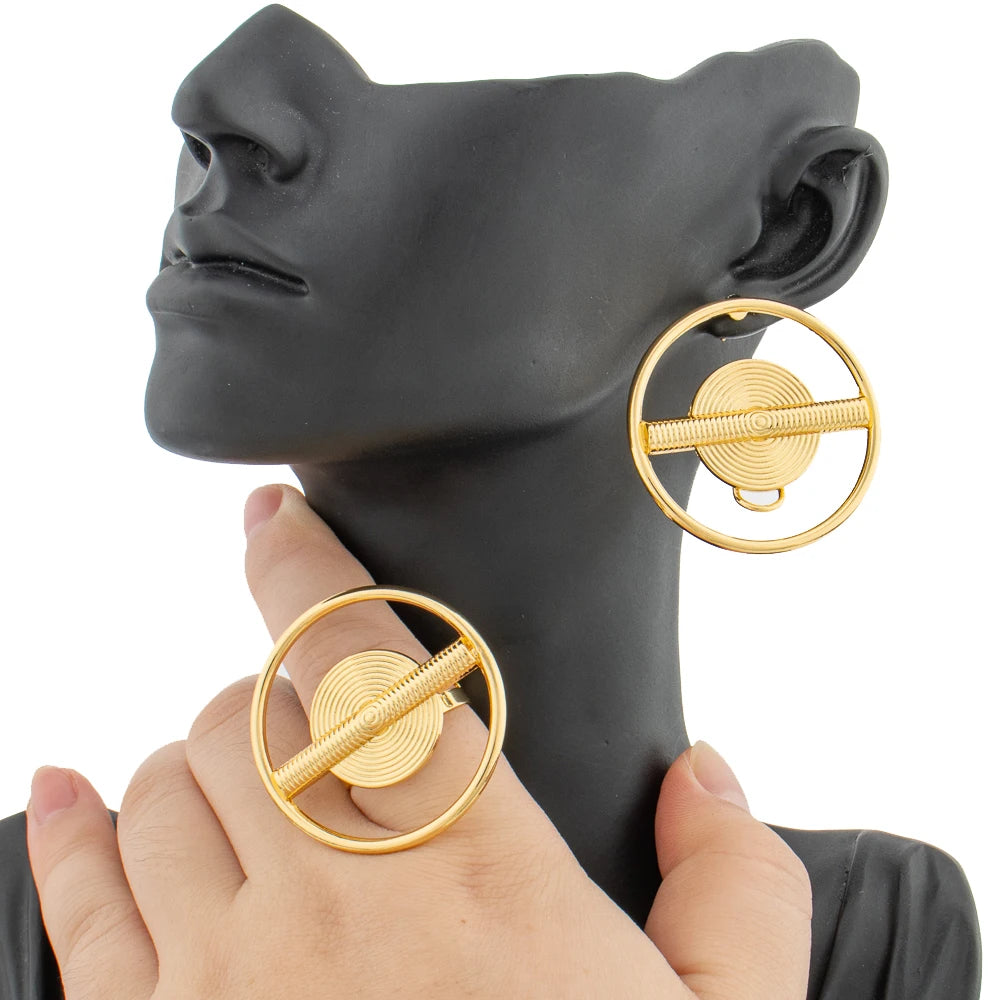 Conjunto Nobreza Africana – Mapa Dourado com Brincos e Anel Ajustável