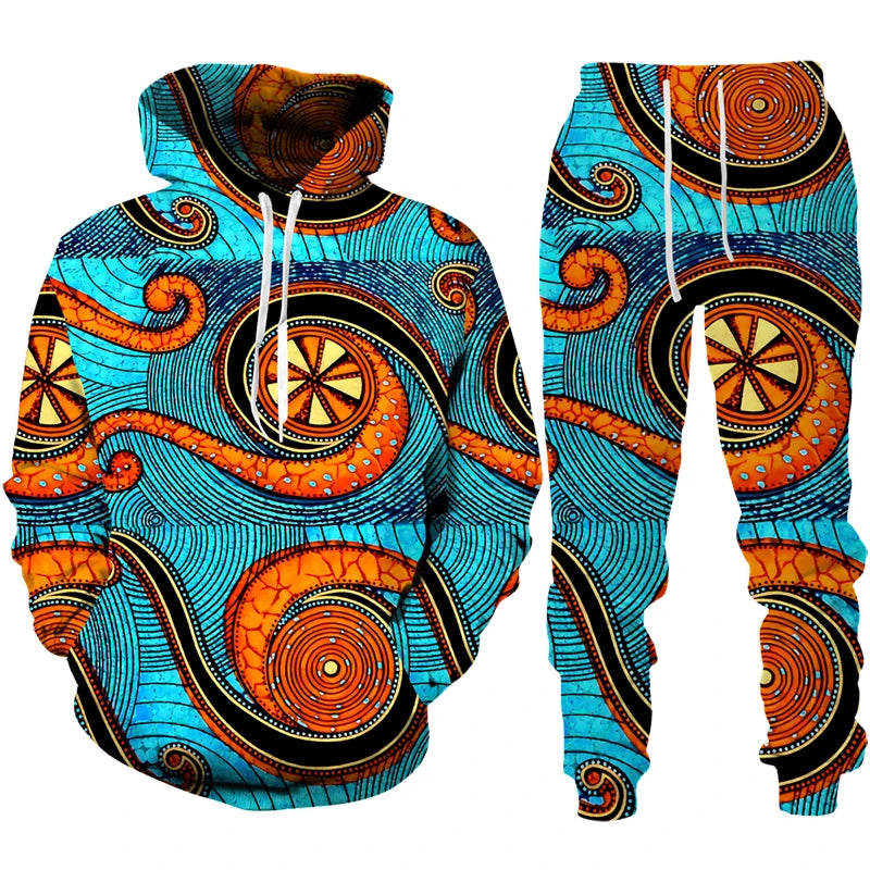 Conjunto “Raízes Vibrantes” – Hoodie & Calças com Estampa Africana Retro