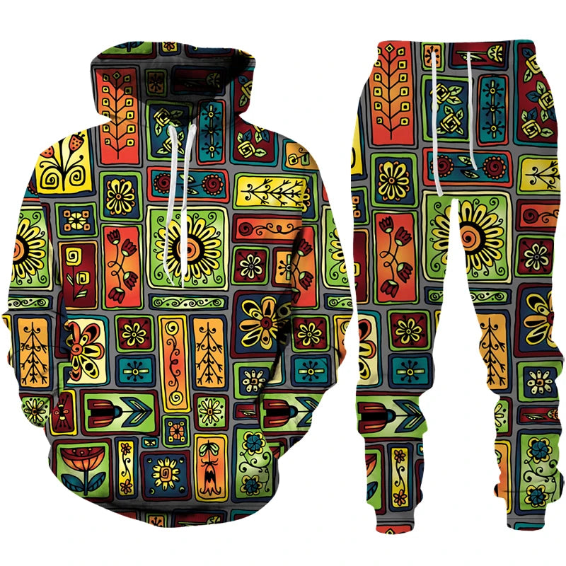 Conjunto “Raízes Vibrantes” – Hoodie & Calças com Estampa Africana Retro