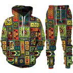 Conjunto “Raízes Vibrantes” – Hoodie & Calças com Estampa Africana Retro