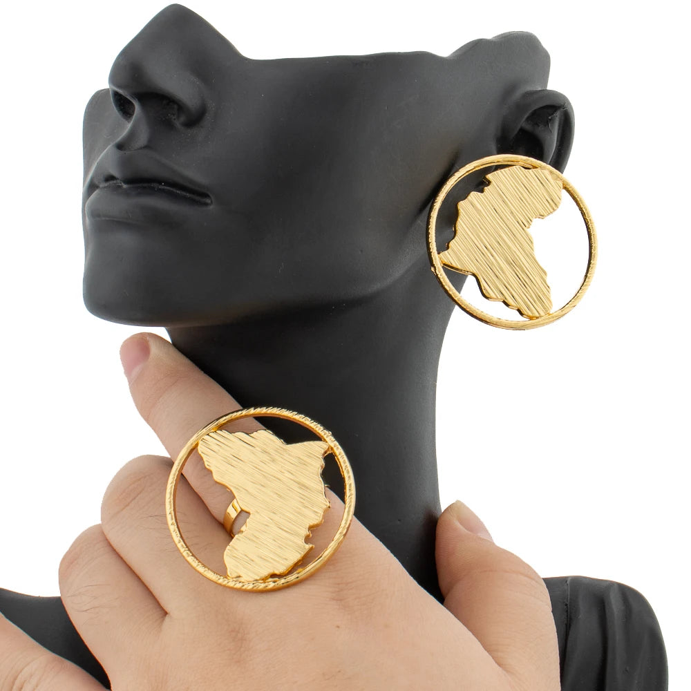 Conjunto Nobreza Africana – Mapa Dourado com Brincos e Anel Ajustável