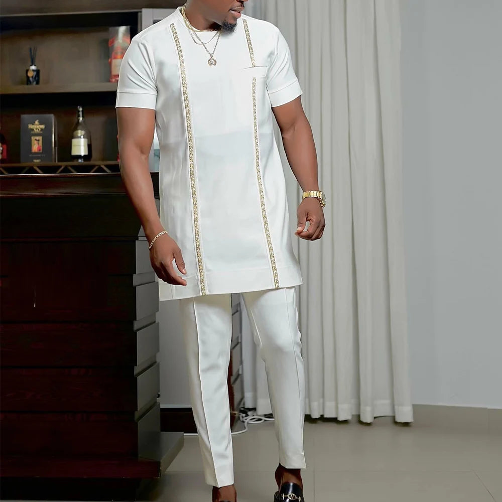 Conjunto Real Kaftan Masculino – Elegância Africana Tradicional (2 Peças)