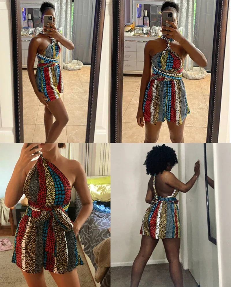 Conjunto Africano Feminino Estilo Dashiki – Blusa e Calção com Estampa Vintage