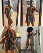 Conjunto Africano Feminino Estilo Dashiki – Blusa e Calção com Estampa Vintage