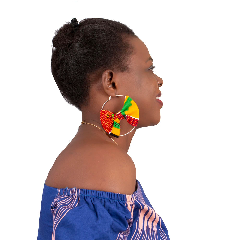 African Essence Earrings – Handmade Circles in Wax Fabric