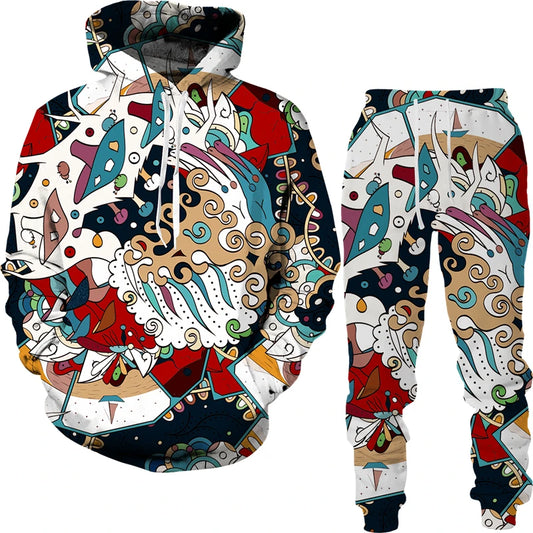 Conjunto “Tribo Urbana” – Hoodie & Calças com Estampa Étnica 3D