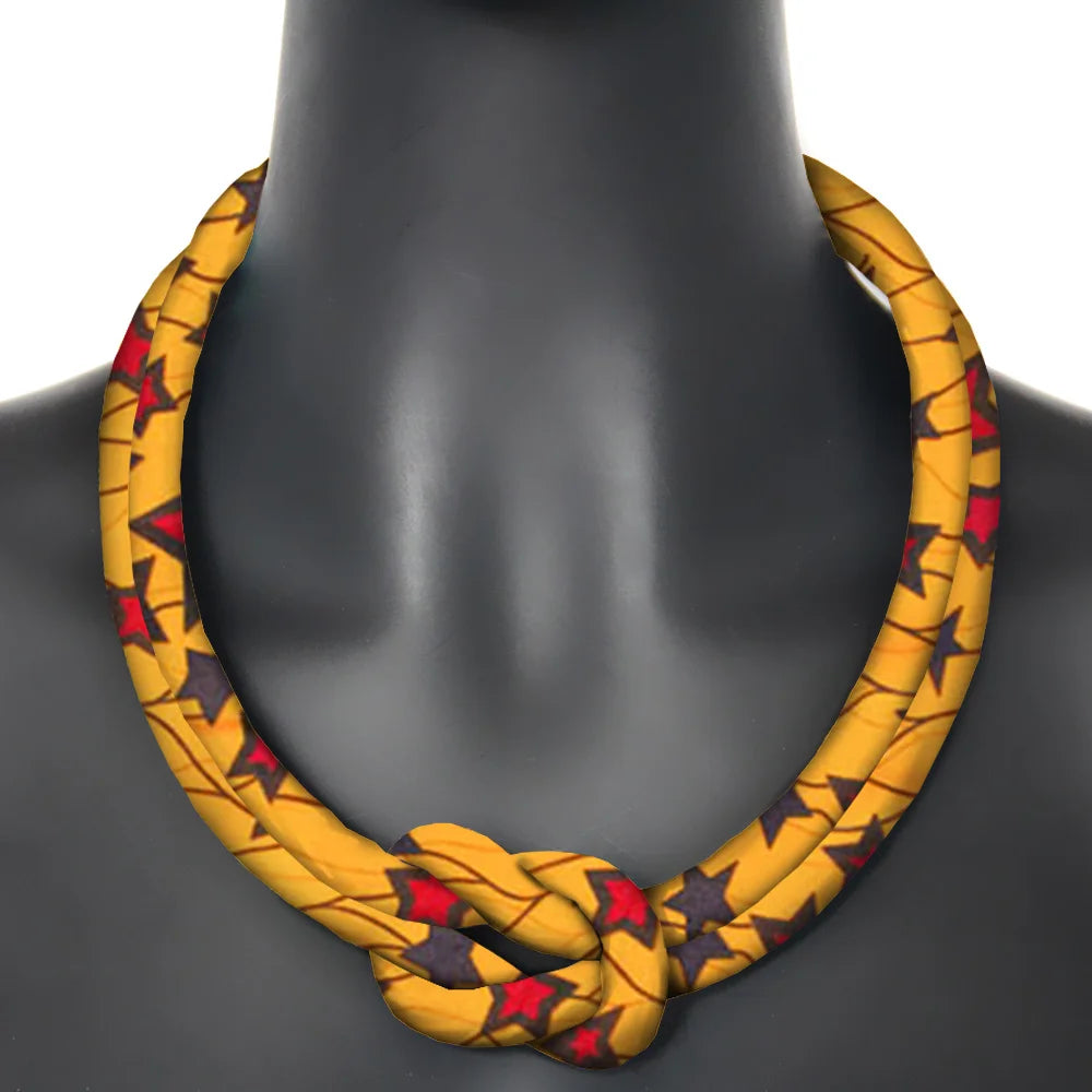 Ancestral Queen Necklace – Resin Beads with Ankara Fabric