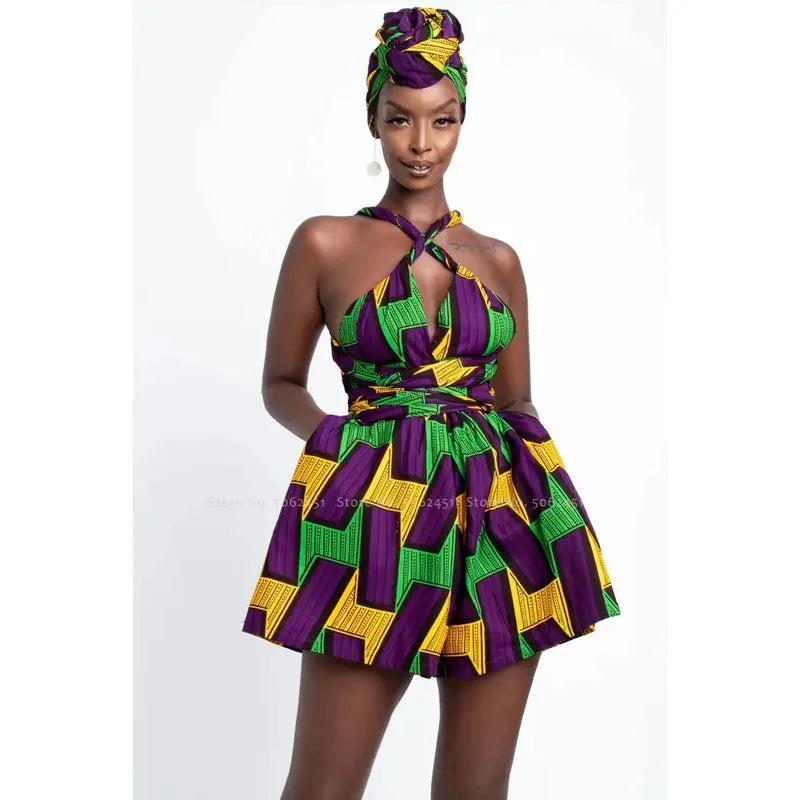 Conjunto Africano Feminino Estilo Dashiki – Blusa e Calção com Estampa Vintage