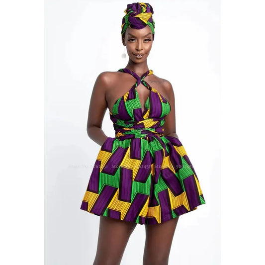 Conjunto Africano Feminino Estilo Dashiki – Blusa e Calção com Estampa Vintage