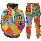 Conjunto “Raízes Vibrantes” – Hoodie & Calças com Estampa Africana Retro