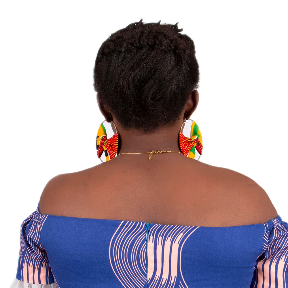 African Essence Earrings – Handmade Circles in Wax Fabric