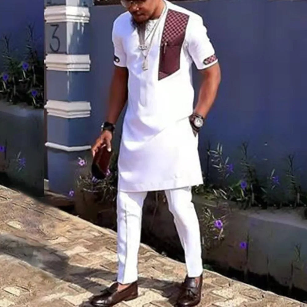 Conjunto Africano Masculino Casual – Camisa e Calças Elegantes para Primavera e Verão