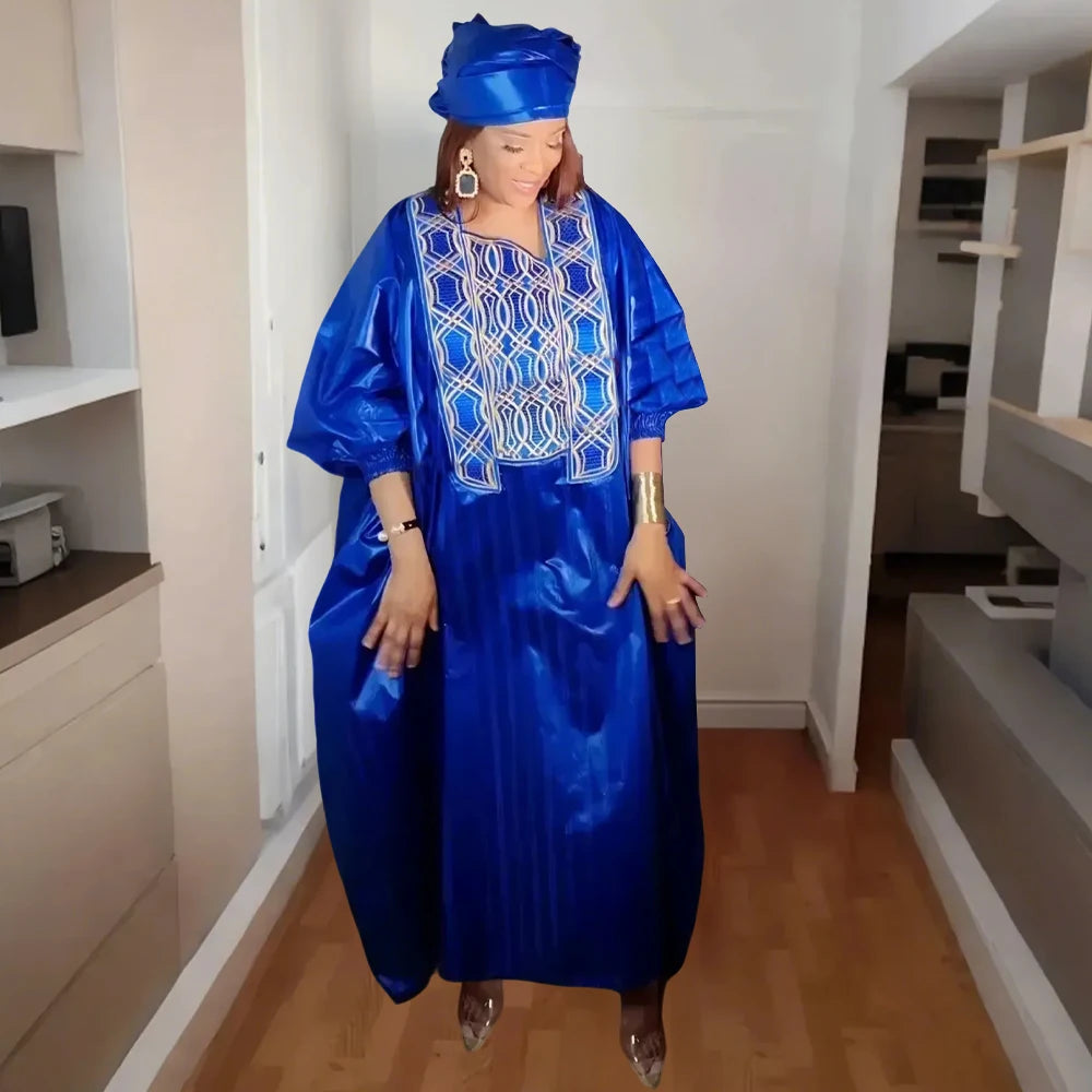 Vestido Africano Elegância Real – Bordados Bazin Tradicionais