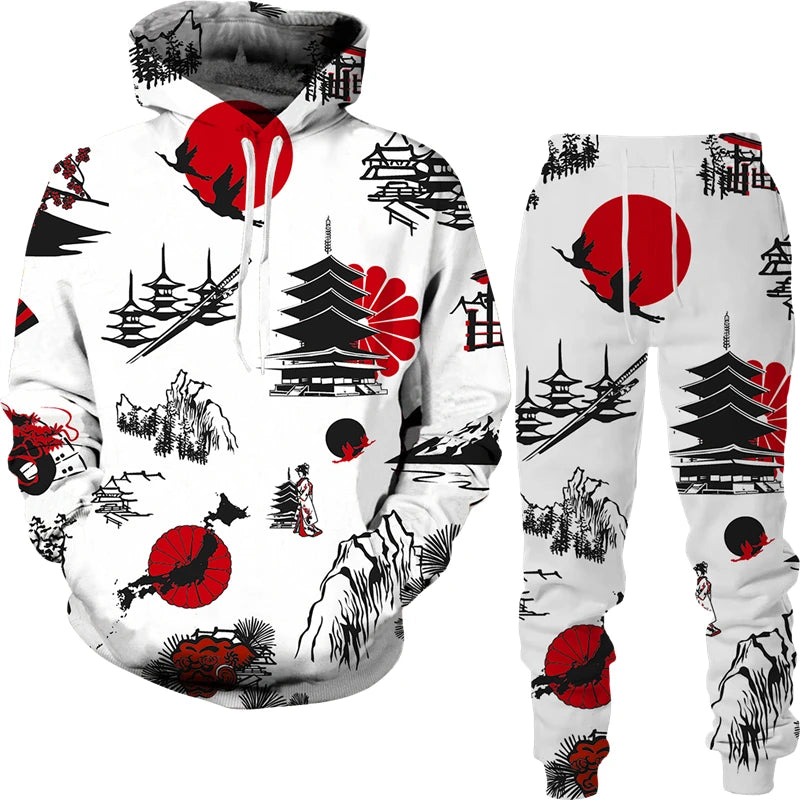 Conjunto “Tribo Urbana” – Hoodie & Calças com Estampa Étnica 3D