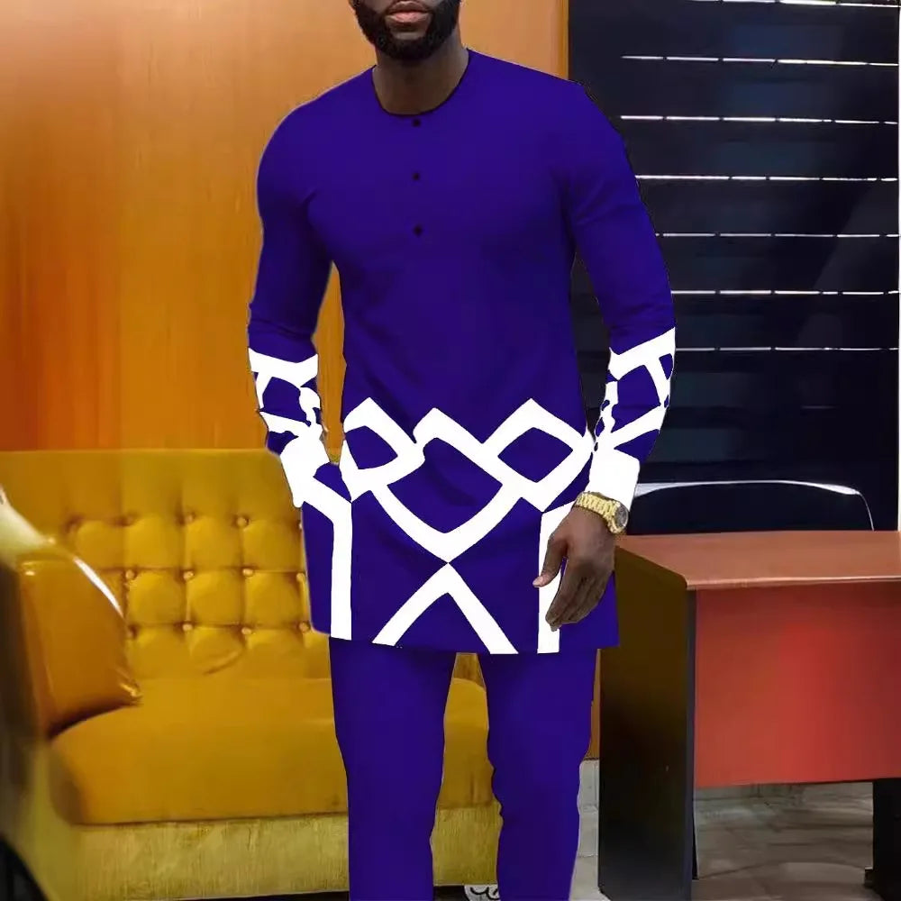 Urban Sahara Suit – African Geometry in Beige 