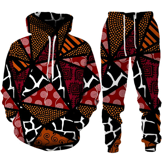Conjunto “Raízes Vibrantes” – Hoodie & Calças com Estampa Africana Retro