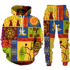 Conjunto “Raízes Vibrantes” – Hoodie & Calças com Estampa Africana Retro