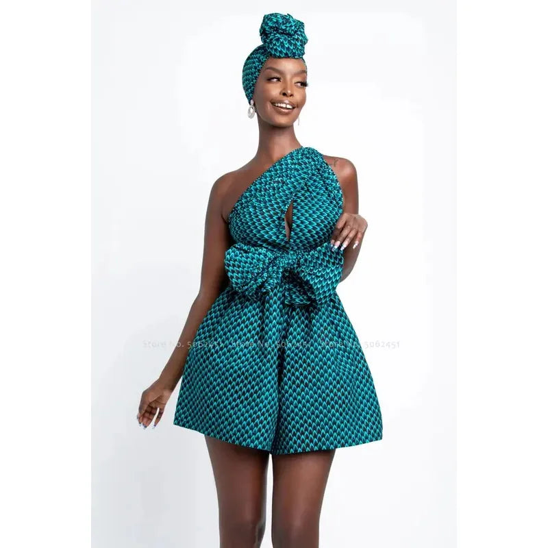 Conjunto Africano Feminino Estilo Dashiki – Blusa e Calção com Estampa Vintage