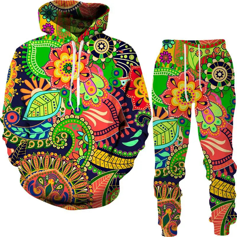 Conjunto “Tribo Urbana” – Hoodie & Calças com Estampa Étnica 3D